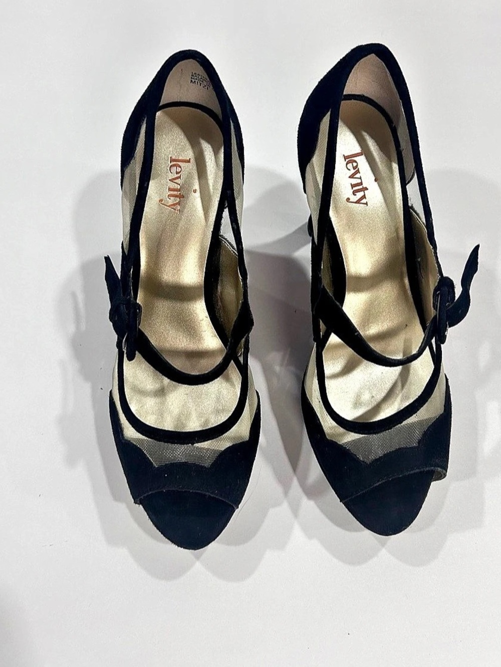 Levity Black Mesh Platform Heels US 7.5